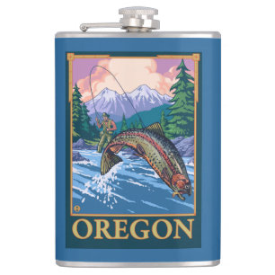 Fly Fishing Scene- Vintage Travel Poster Hip Flask