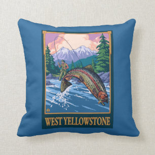Fly Fishing Scene - West Yellowstone Throw Pillow