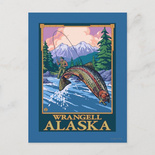 Fly Fishing Scene - Wrangell, Alaska Postcard (Front)