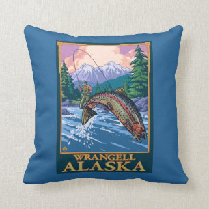 Fly Fishing Scene - Wrangell, Alaska Throw Pillow