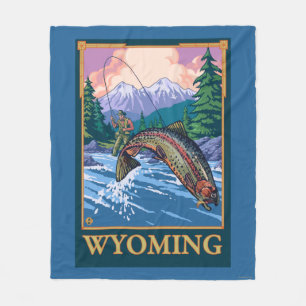Fly Fishing Scene - Wyoming Fleece Blanket