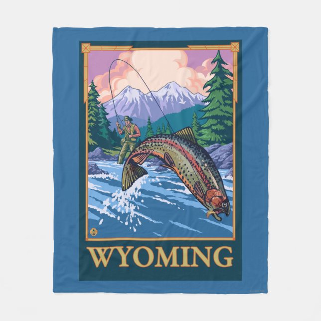 Fly Fishing Scene - Wyoming Fleece Blanket (Front)