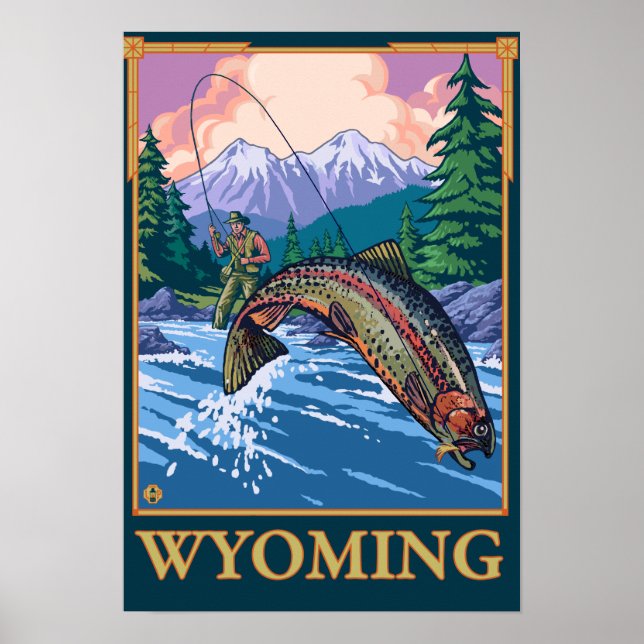 Fly Fishing Scene - Wyoming Poster (Front)