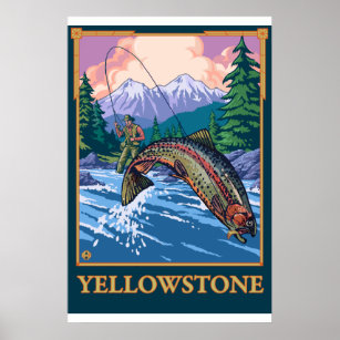 Fly Fishing Scene - Yellowstone National Park Poster