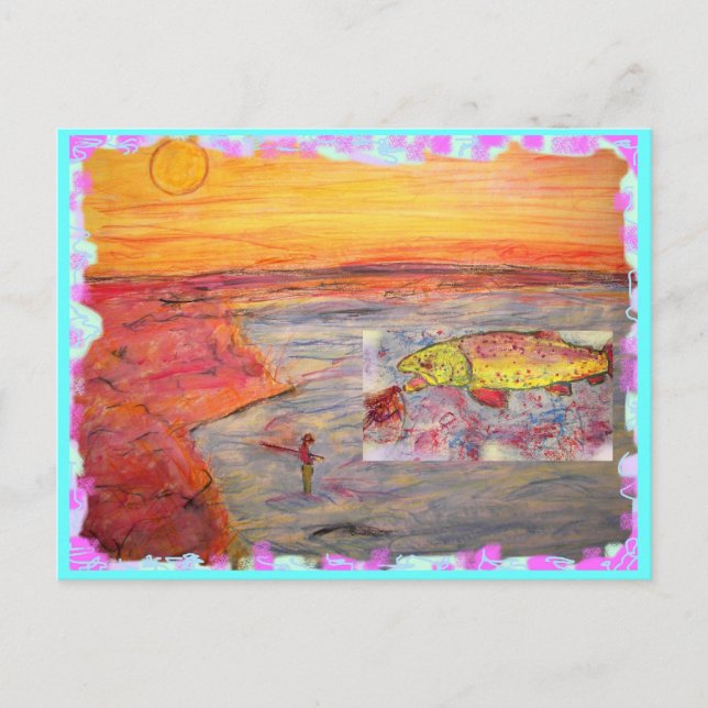 fly fishing sunset postcard (Front)
