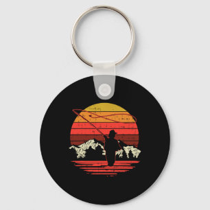 Fly Fishing Sunset Retro Trout Angling Fisherman A Keychain