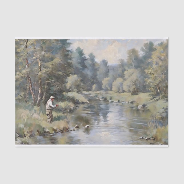 Fly Fishing the River Decoupage Tissue Paper (Front)