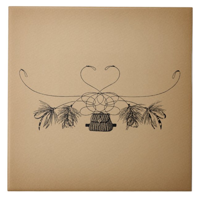 Fly Fishing Themed Vintage Art Tile (Front)