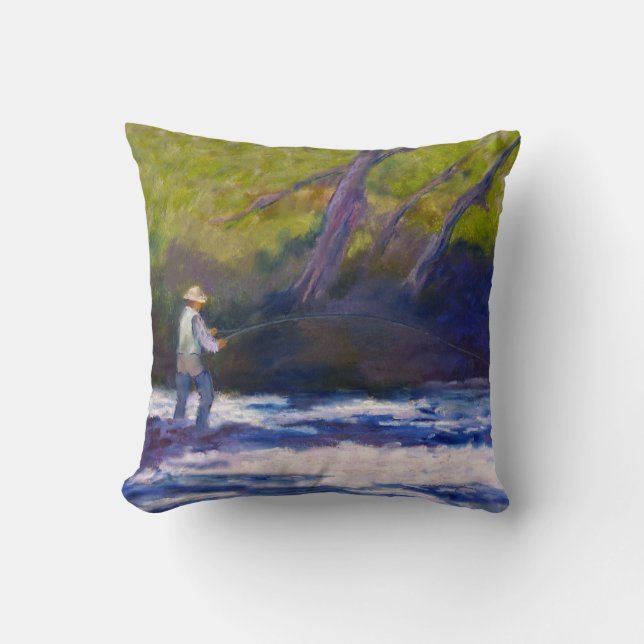 Fly Fishing Throw Pillow (Front)