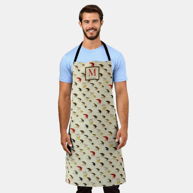 Fly Fishing Trout Fisherman Flies Watercolor Apron (Worn)
