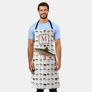Fly Fishing Trout Fisherman Flies White Watercolor Apron