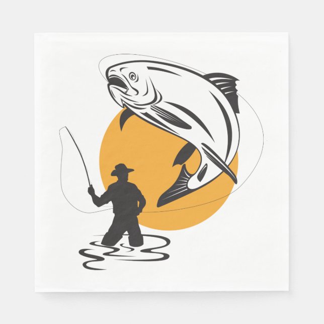 Fly Fishing Trout Sunset Silhouette Napkin (Front)