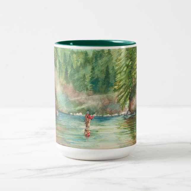 Fly fishing Two-Tone coffee mug (Center)