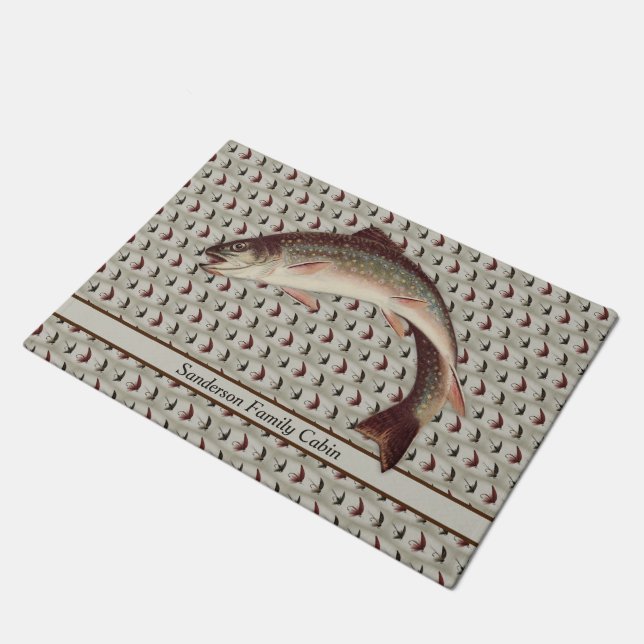 Fly Fishing Vintage Flies Rainbow Trout Doormat (Angled)