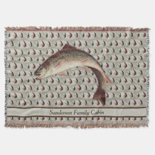 Fly Fishing Vintage Flies Rainbow Trout Throw Blanket