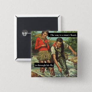 Fly Fishing Vintage Retro Image with Funny Saying 2 Inch Square Button