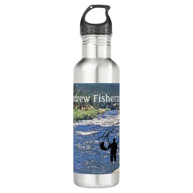 Fly Fishing with Fisherman silhouette Personalize 710 Ml Water Bottle (Front)