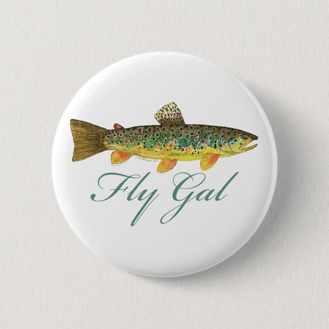 Fly Fishing Woman 2 Inch Round Button (Front)