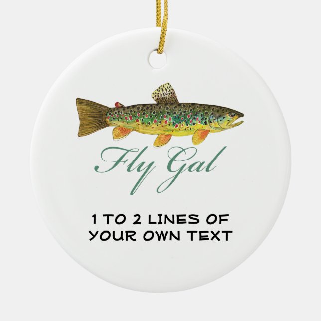 Fly Fishing Woman Ceramic Ornament (Front)