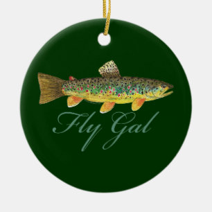 Fly Fishing Woman Ceramic Ornament