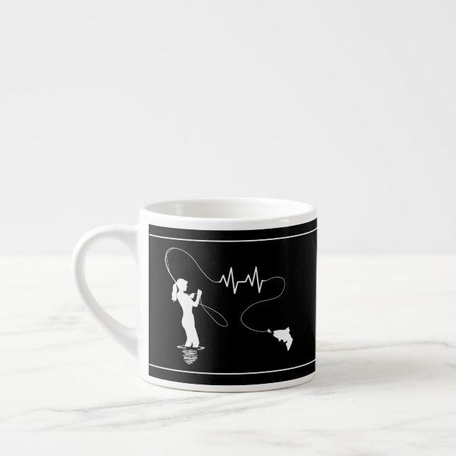 Fly Fishing Woman Heartbeat Espresso Cup (Left)