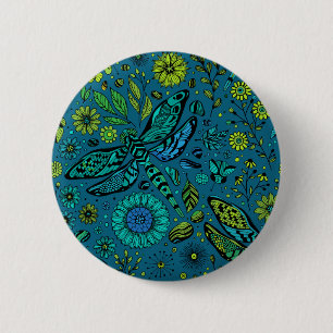 Fly, fly dragonfly on blue 2 inch round button