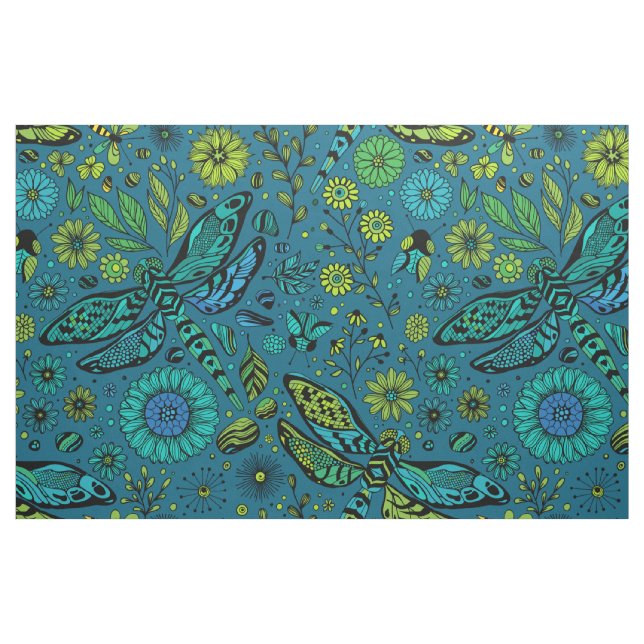 Fly, fly dragonfly on blue fabric (Fat Quarter)