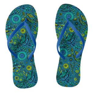 Fly, fly dragonfly on blue flip flops