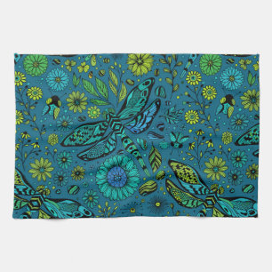 Fly, fly dragonfly on blue kitchen towel