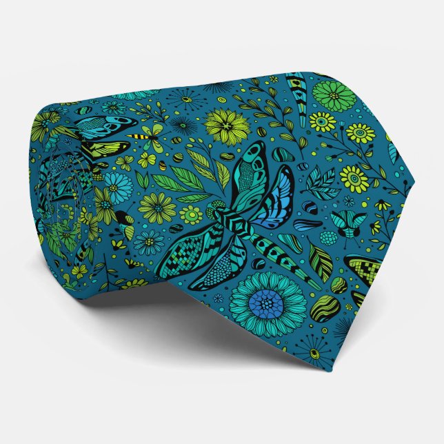 Fly, fly dragonfly on blue tie (Rolled)