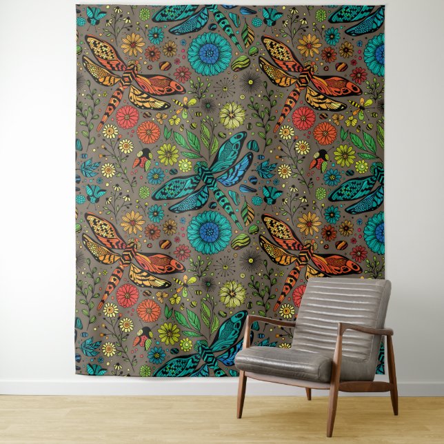 Fly, fly dragonfly on brown tapestry (In Situ)
