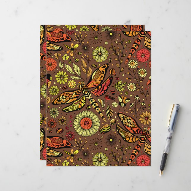 Fly, fly dragonfly on cinnamon brown (Front/Back In Situ)