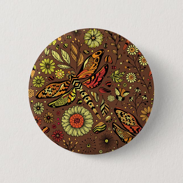 Fly, fly dragonfly on cinnamon brown 2 inch round button (Front)