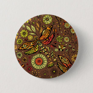 Fly, fly dragonfly on cinnamon brown 2 inch round button