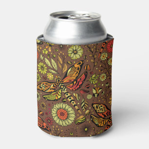 Fly, fly dragonfly on cinnamon brown can cooler
