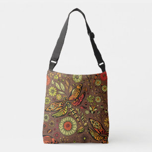 Fly, fly dragonfly on cinnamon brown crossbody bag