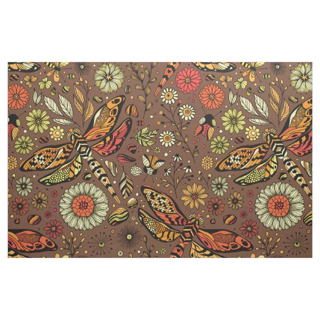 Fly, fly dragonfly on cinnamon brown fabric (Fat Quarter)