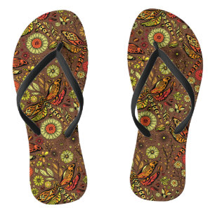 Fly, fly dragonfly on cinnamon brown flip flops