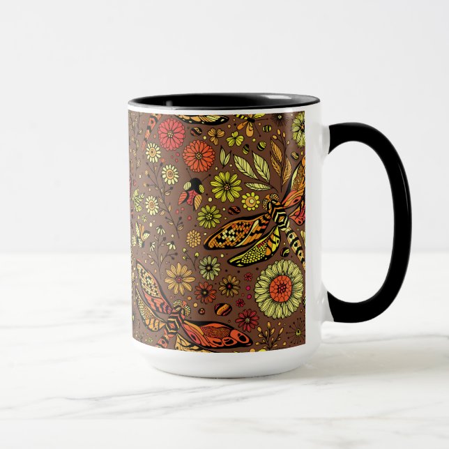 Fly, fly dragonfly on cinnamon brown mug (Right)