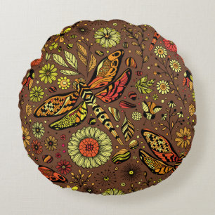 Fly, fly dragonfly on cinnamon brown round pillow