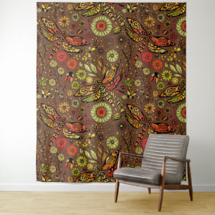 Fly, fly dragonfly on cinnamon brown tapestry