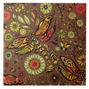 Fly, fly dragonfly on cinnamon brown tile