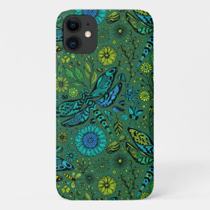 Fly, fly dragonfly on emerald green iPhone 11 case