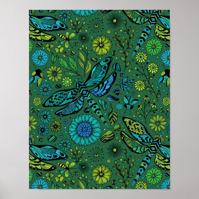 Fly, fly dragonfly on emerald green poster (Front)