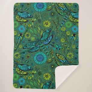 Fly, fly dragonfly on emerald green sherpa blanket