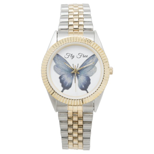 Fly Free – Blue Butterfly Art Design Watch (Front)