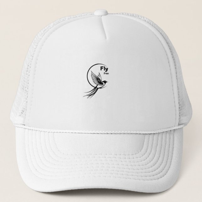 Fly Free Minimalist Bird Silhouette Trucker Hat (Front)