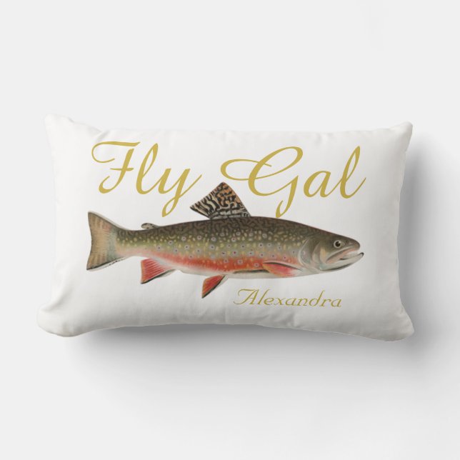 Fly Gal Fishermen Fly Fishing Trout Flies Lumbar Pillow (Front)