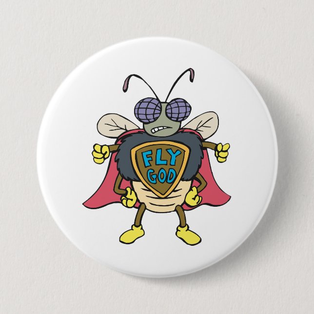 Fly God Superhero Fly Insect Character 3 Inch Round Button (Front)