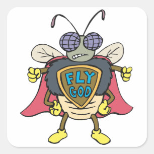 Fly God Superhero Fly Insect Character Square Sticker